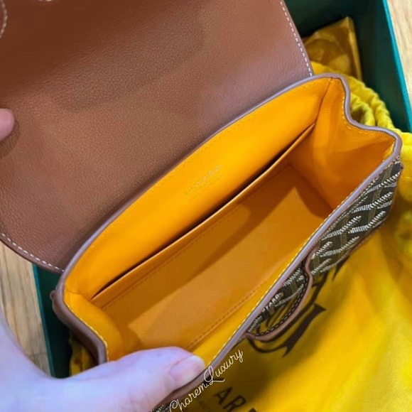 AUTHENTIC! 🤎 Goyard Saigon Top Handle Mini Brown🤎 Leather Crossbody Bag - Picture 11 of 13